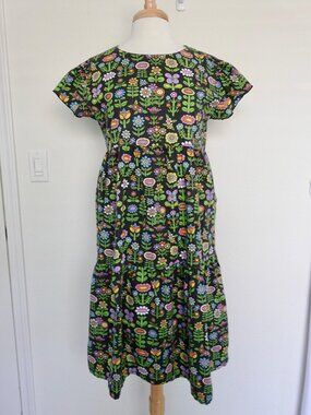 NOOWORKS Retro Colorful Floral Print Short Sleeve Tiered Dress size Medium
